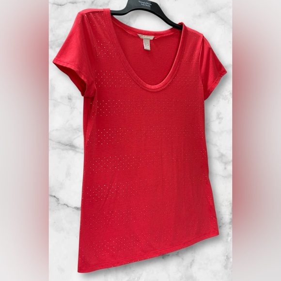 Banana Republic Tomato Orange Red Tee Top Gold Studs Embellished Soft Size M - Picture 4 of 11